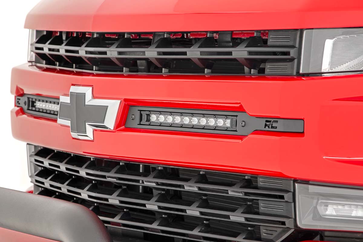 LED Light Kit Grille Mount 10 Inch Chrome Slimline Pair Chevy Silverado 1500 (19-22) Rough Country