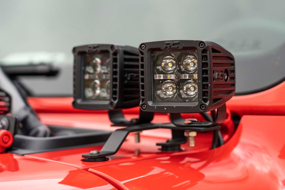 Quad LED Light Kit Cowl Mount 2 Inch Black Pairs Spot Jeep Gladiator JT/Wrangler JL (18-26) Rough Country