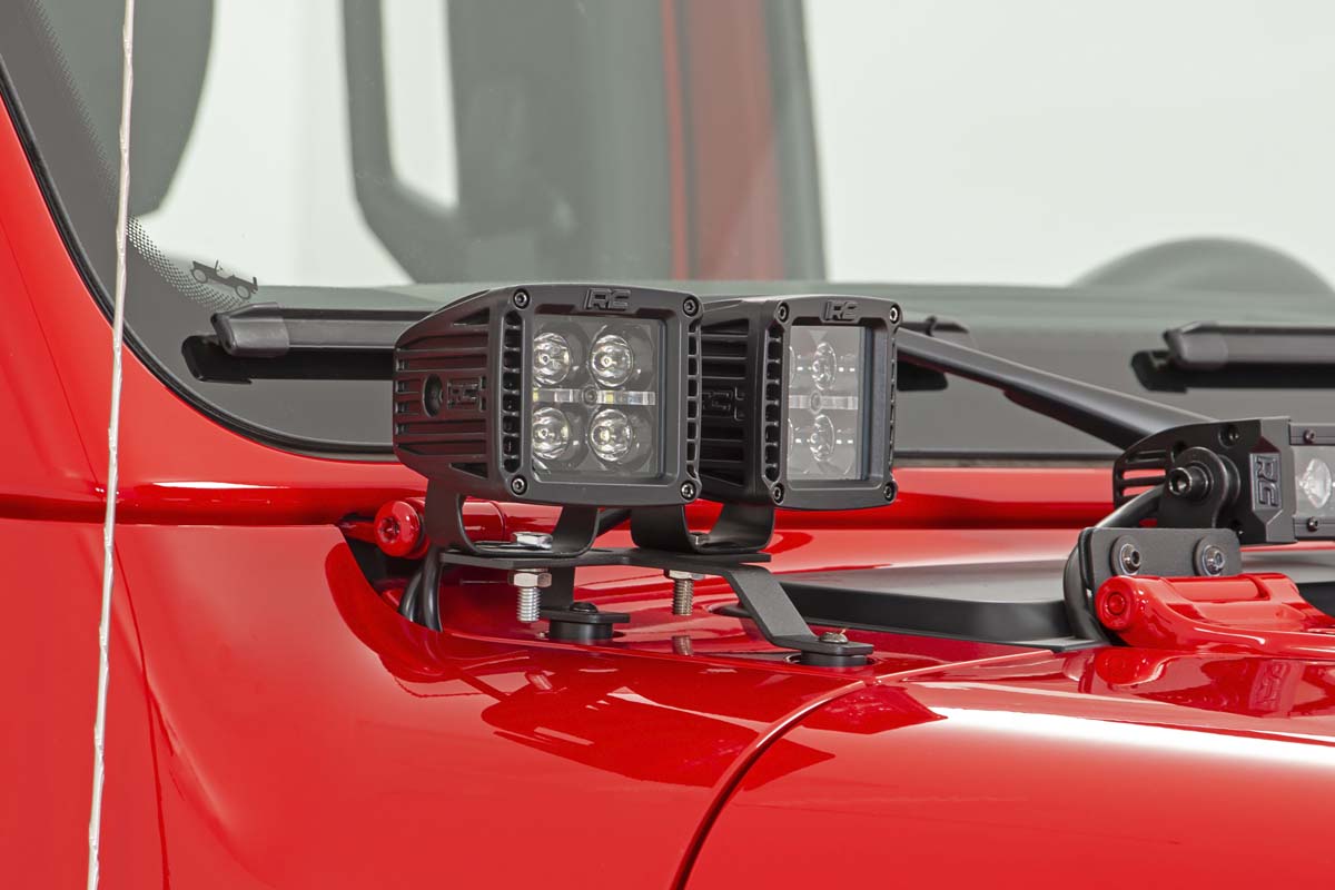LED Light Kit Quad Cowl Mount 2 Inch Black Amber DRL Jeep Gladiator JT/Wrangler JL (18-26) Rough Country