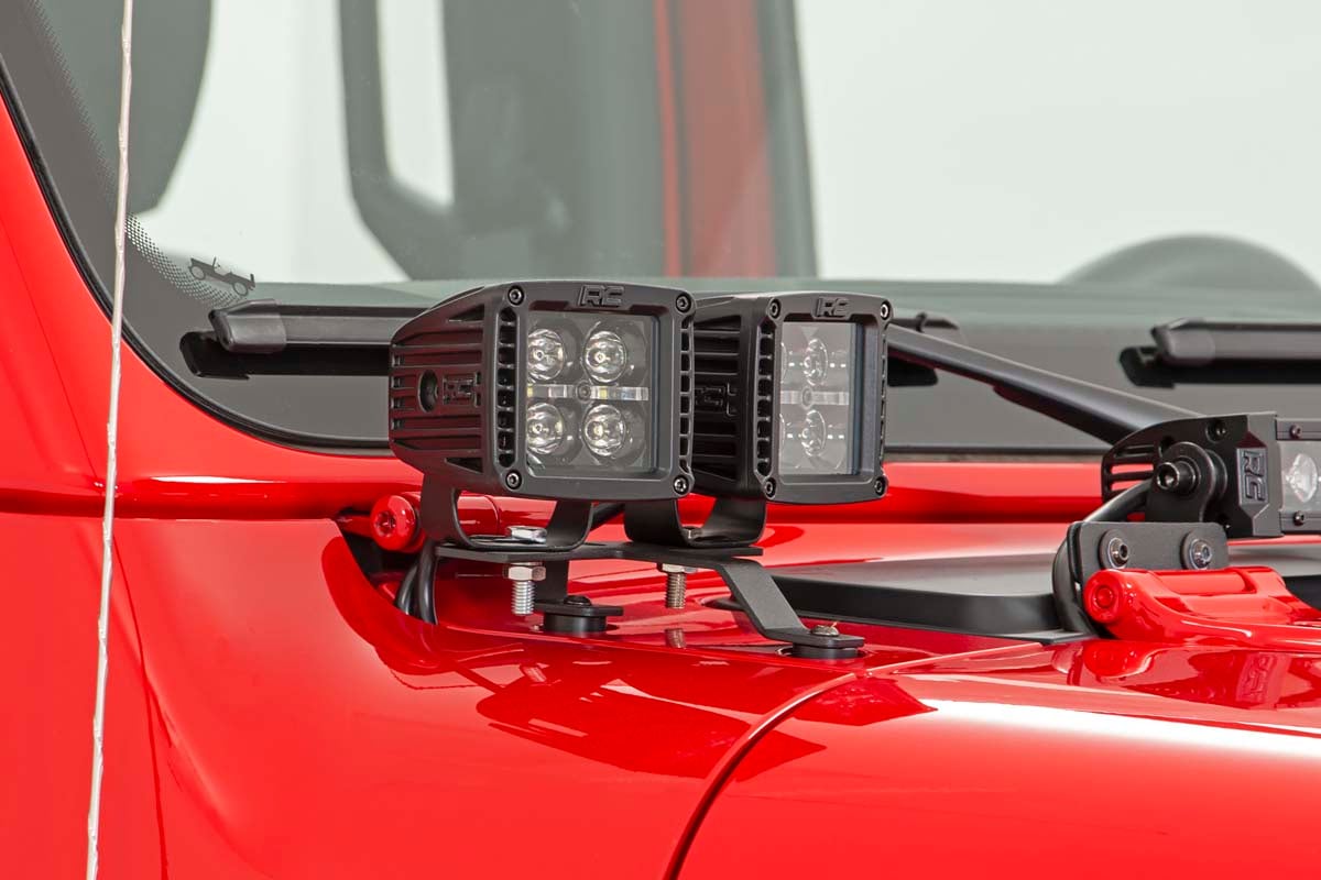 LED Light Kit Quad Cowl Mount 2 Inch Black White DRL Jeep Gladiator JT/Wrangler JL (18-26) Rough Country