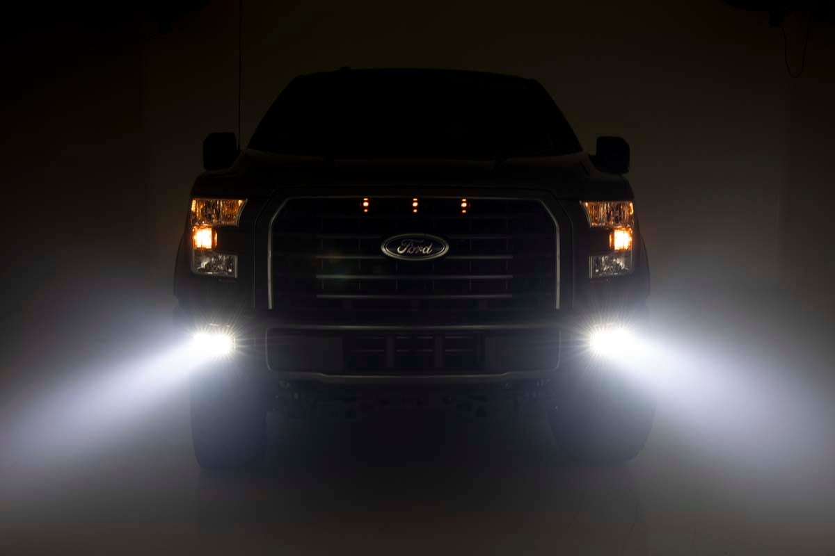 LED Light Kit Fog Mount Dual 2 Inch Black Pairs Spot Ford F-150 (15-17) Rough Country