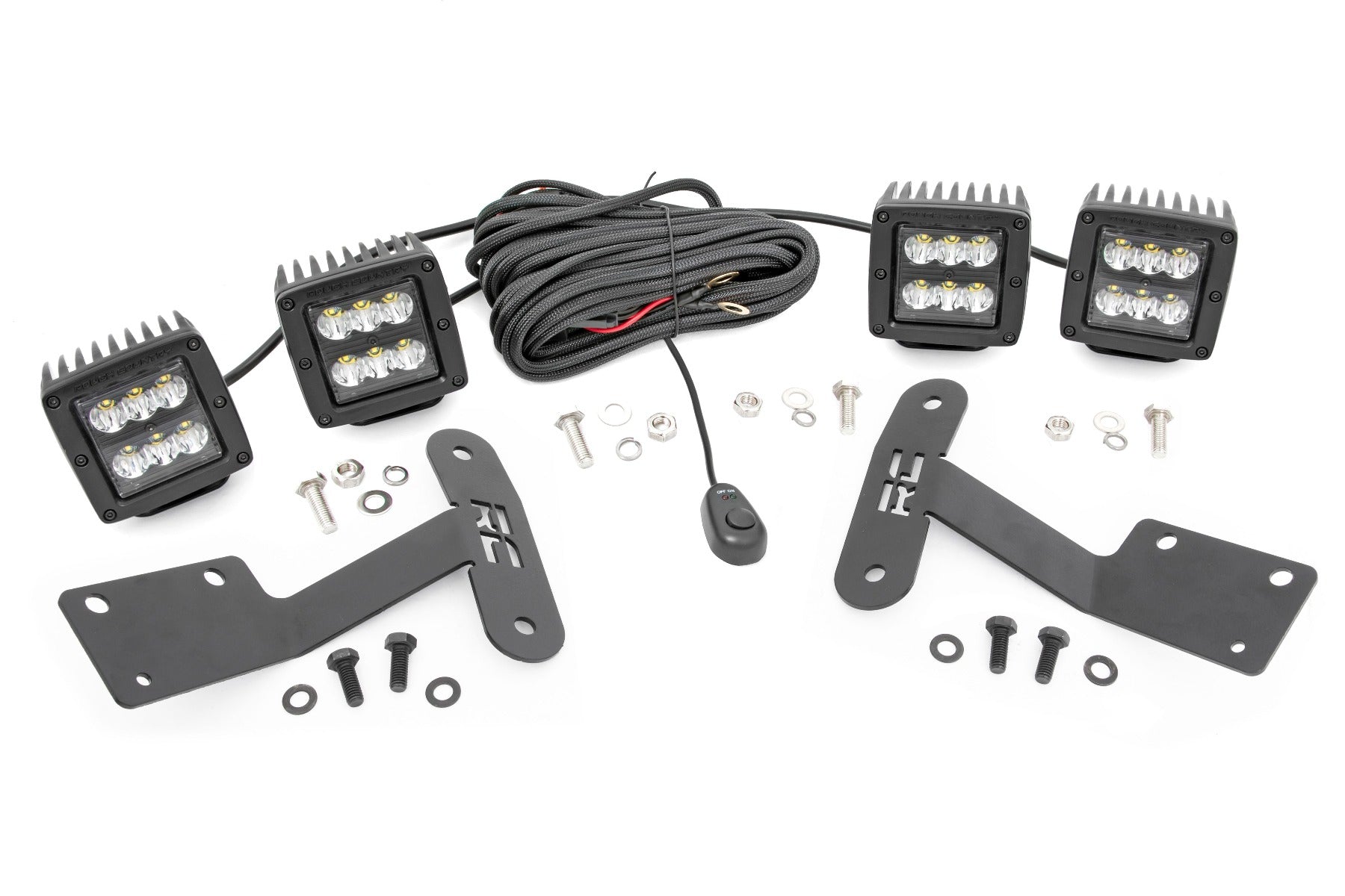 LED Light Kit Ditch Mount Dual 2 Inch Black Pairs Spot Toyota Tundra (14-21) Rough Country