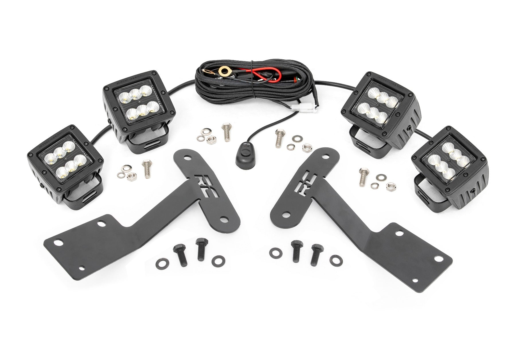 LED Light Kit Ditch Mount Dual 2 Inch Black Pairs Flood Toyota Tundra (14-21) Rough Country
