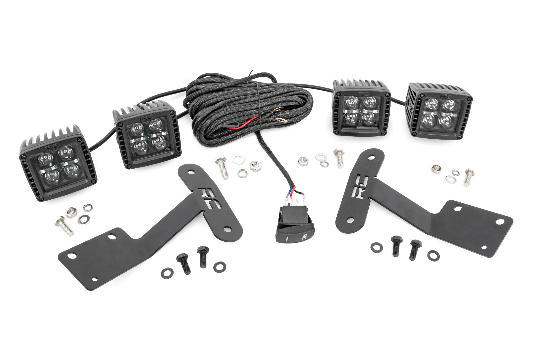 LED Light Kit Ditch Mount Dual 2 Inch Black Pairs Amber DRL Toyota Tundra (14-21) Rough Country