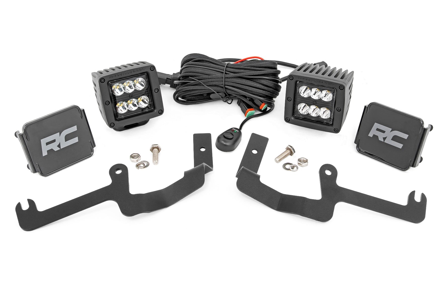 LED Light Kit Ditch Mount 2 Inch Black Pair Spot Chevy Silverado 1500 (19-26) Rough Country