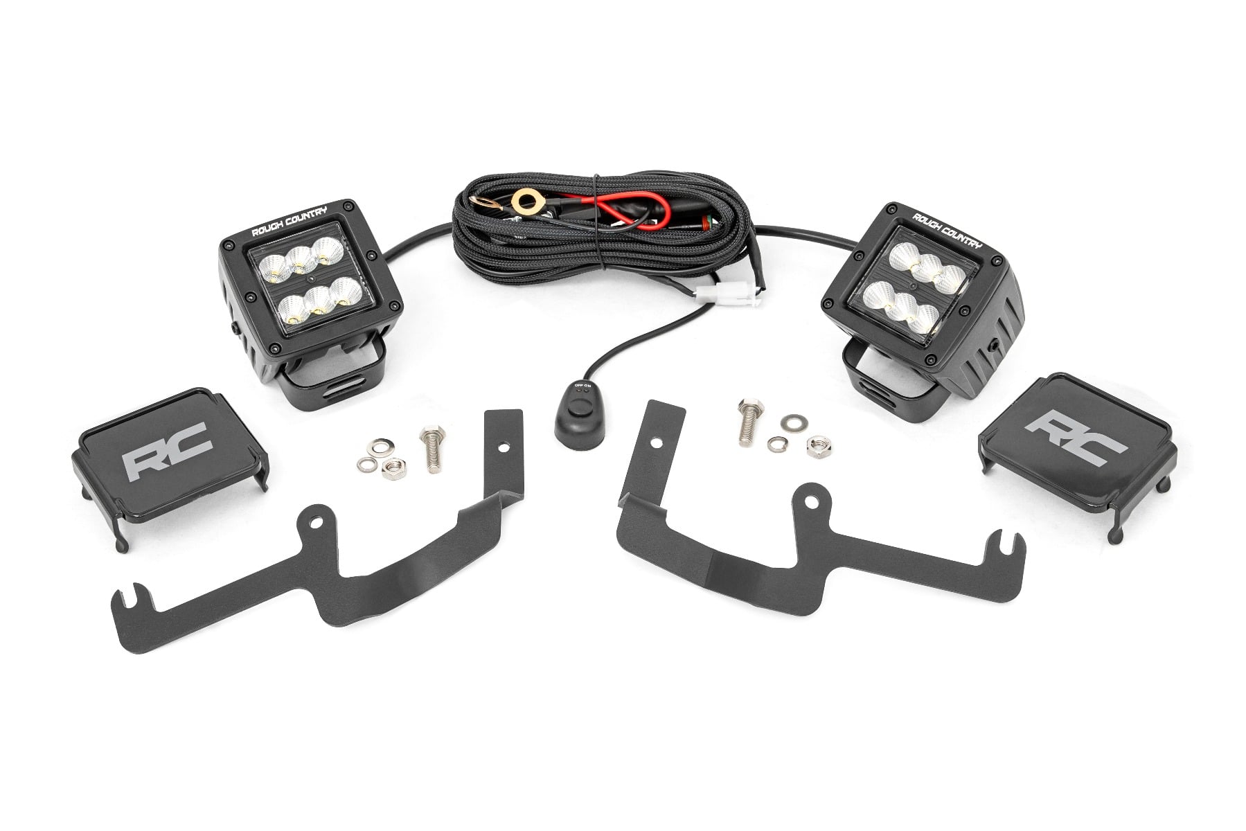 LED Light Kit Ditch Mount 2 Inch Black Pair Flood Chevy Silverado 1500 (19-26) Rough Country