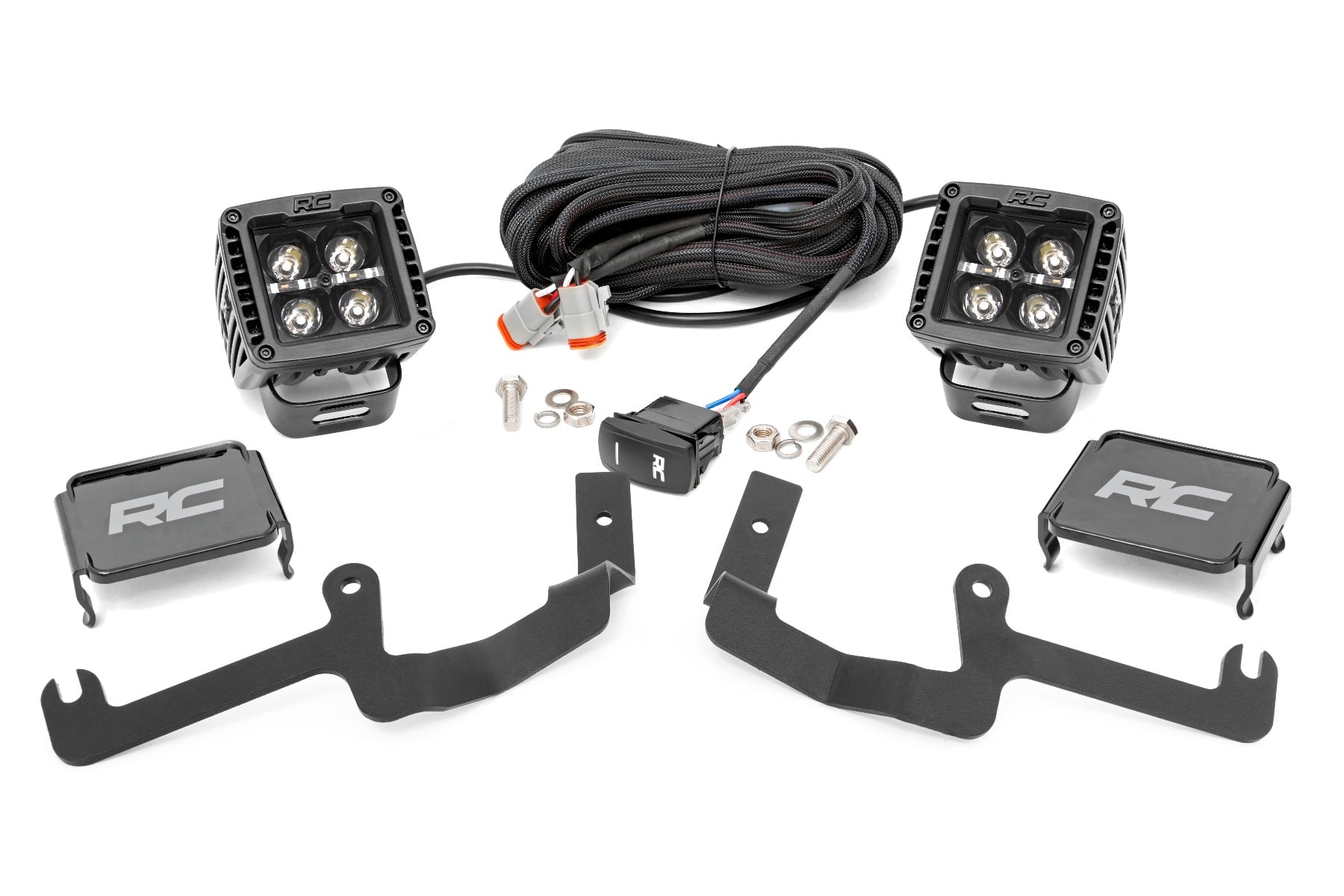 LED Light Kit Ditch Mount 2 Inch Black Pair Amber DRL Chevy Silverado 1500 (19-26) Rough Country