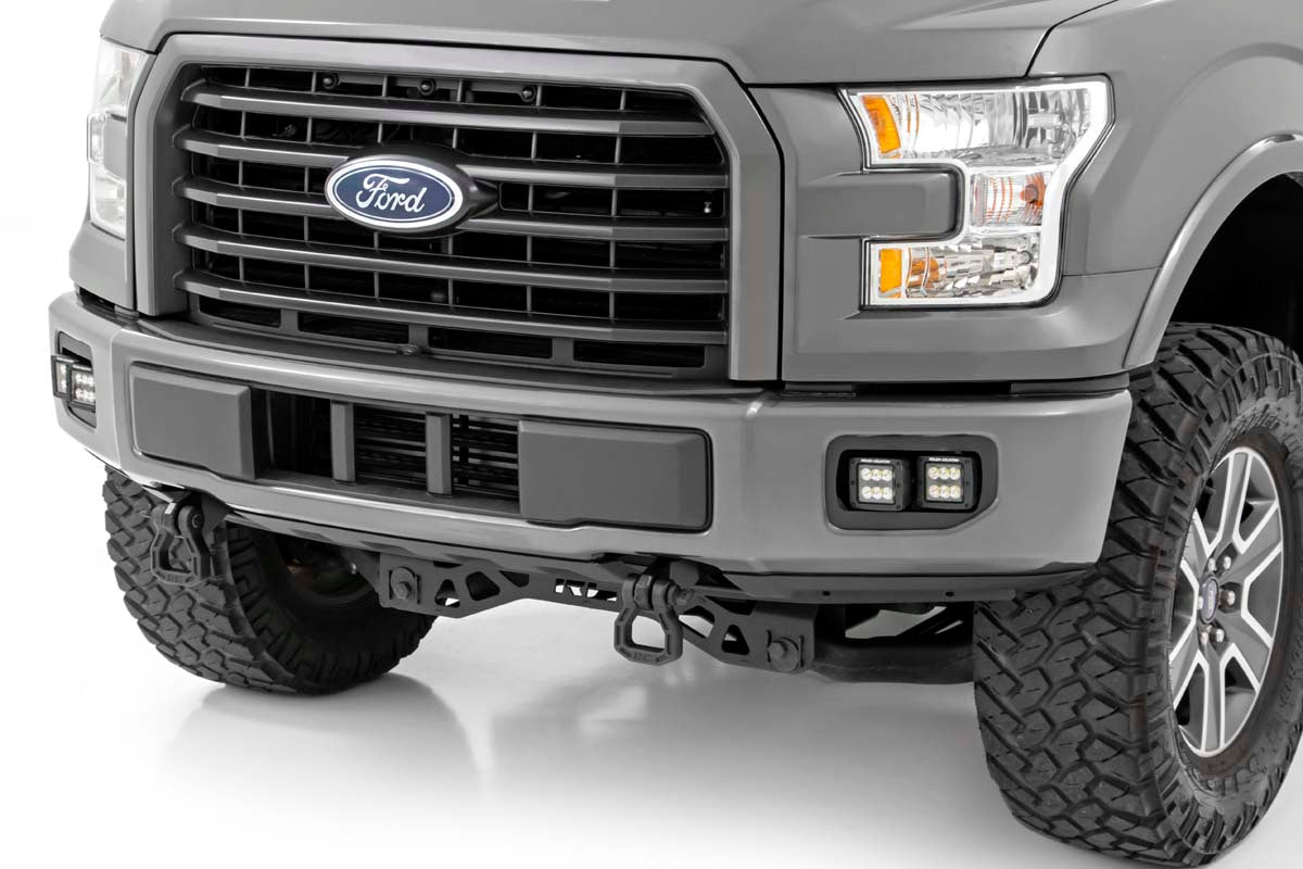 LED Light Kit Fog Mount Dual 2 Inch Black Pairs Spot/Flood Ford F-150 (15-17) Rough Country