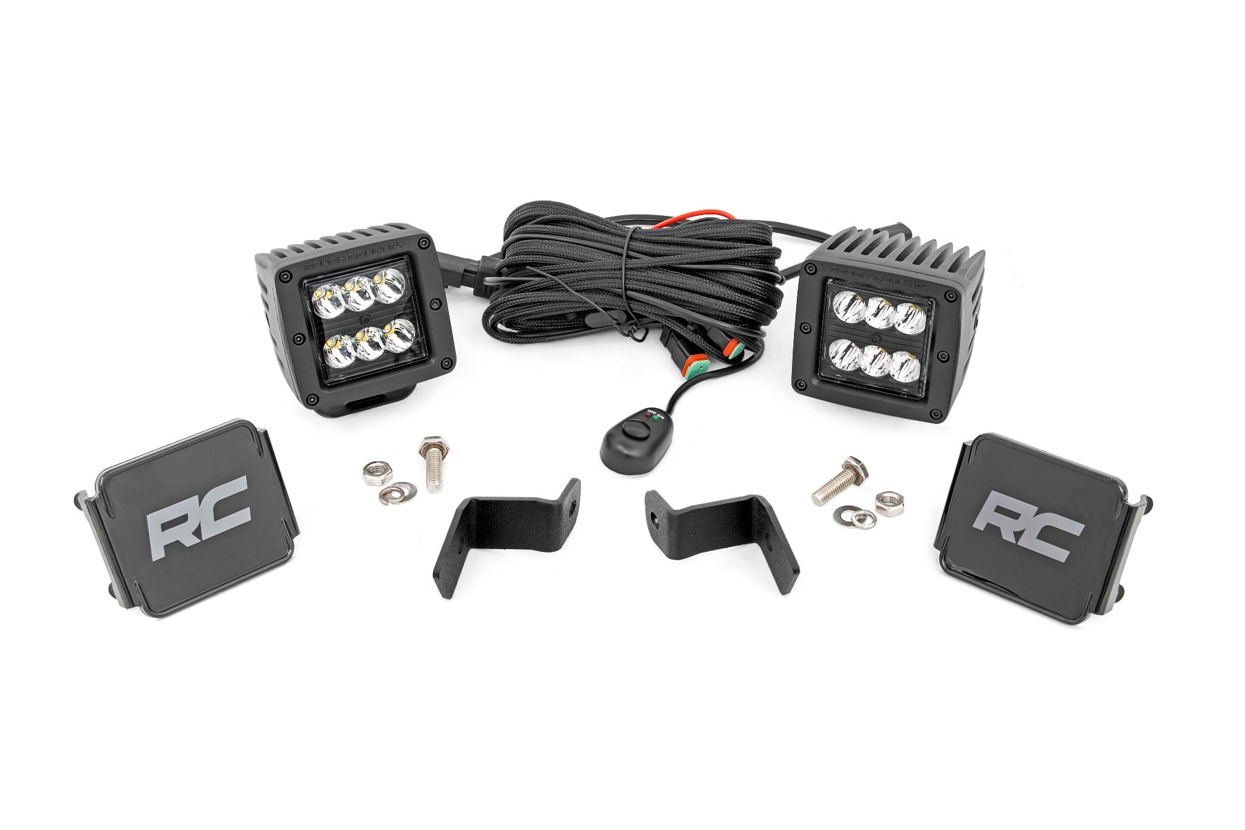 LED Light Kit Ditch Mount 2 Inch Black Pair Spot Ford F-150 (15-26)/F-150 Lightning (22-26) Rough Country