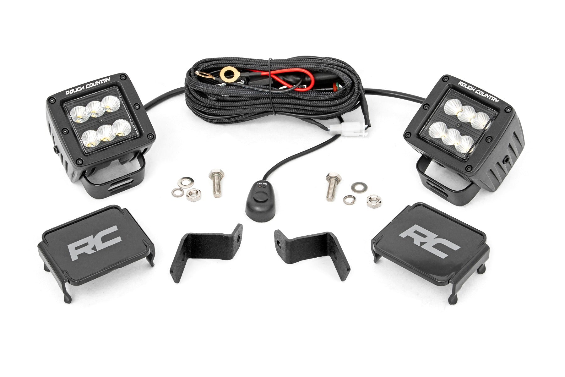 LED Light Kit Ditch Mount 2 Inch Black Pair Flood Ford F-150 (15-26)/F-150 Lightning (22-26) Rough Country