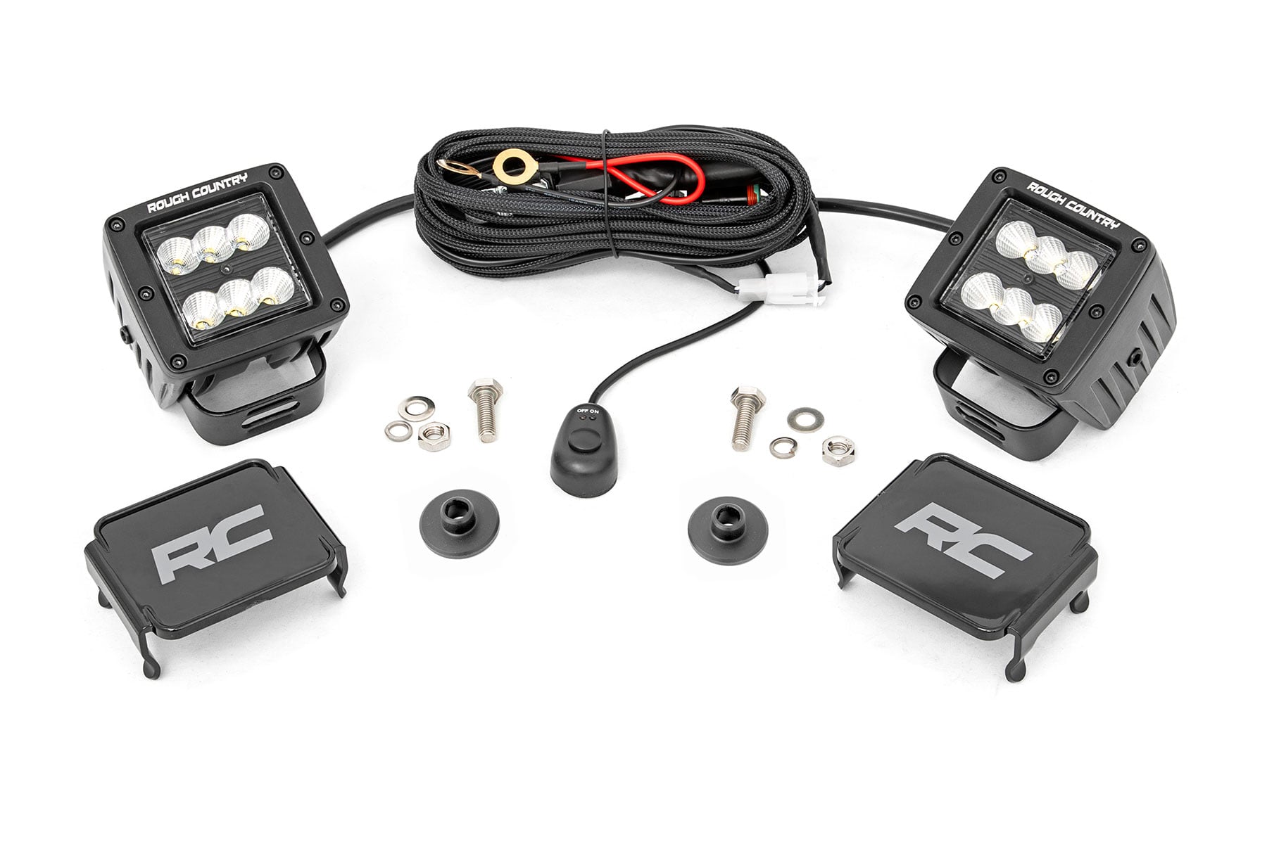 LED Light Kit Ditch Mount 2 Inch Black Pair Flood Pattern Ford Bronco (21-25) Rough Country