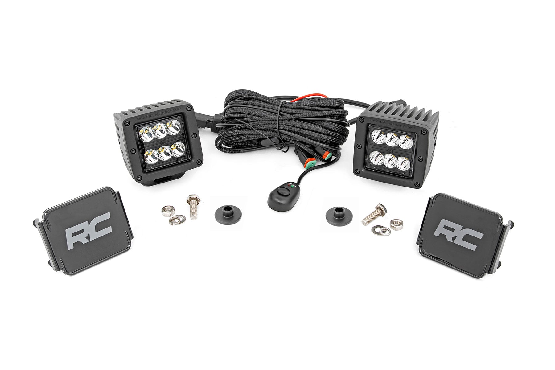 LED Light Kit Ditch Mount 2 Inch Black Pair Spot Pattern Ford Bronco (21-25) Rough Country