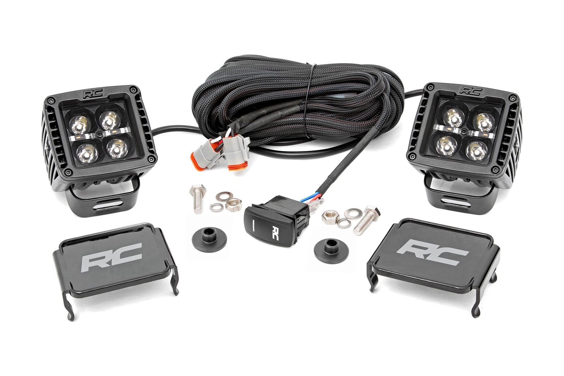 LED Light Kit Ditch Mount 2 Inch Black Pair Amber DRL Ford Bronco (21-25) Rough Country