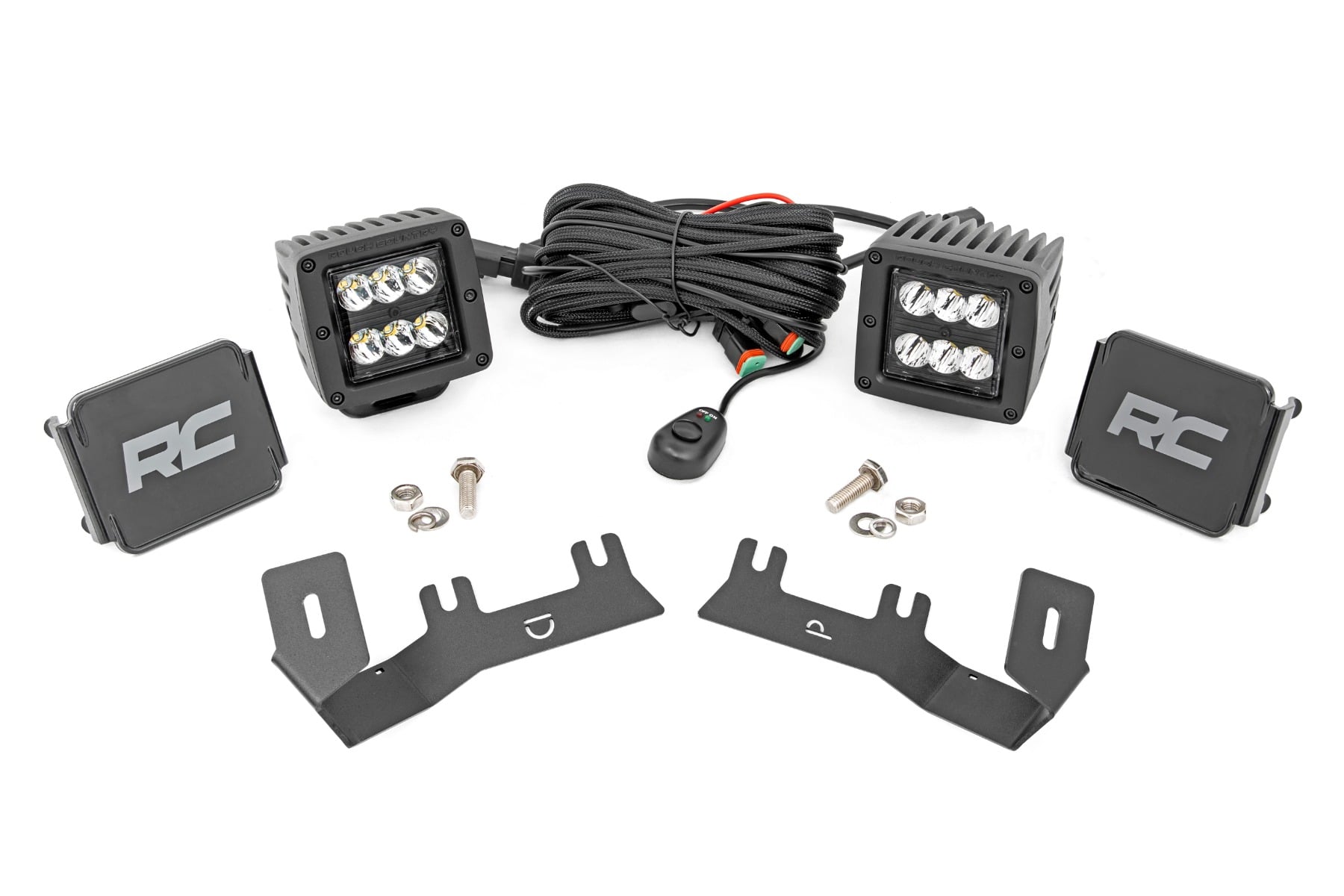 LED Ditch Light Kit 2in Black Pair Spot Silverado/Sierra 1500 (14-18 & Classic) Rough Country