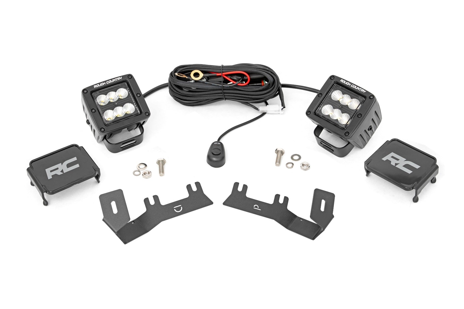 LED Ditch Light Kit 2in Black Pair Flood Silverado/Sierra 1500 (14-18 & Classic) Rough Country