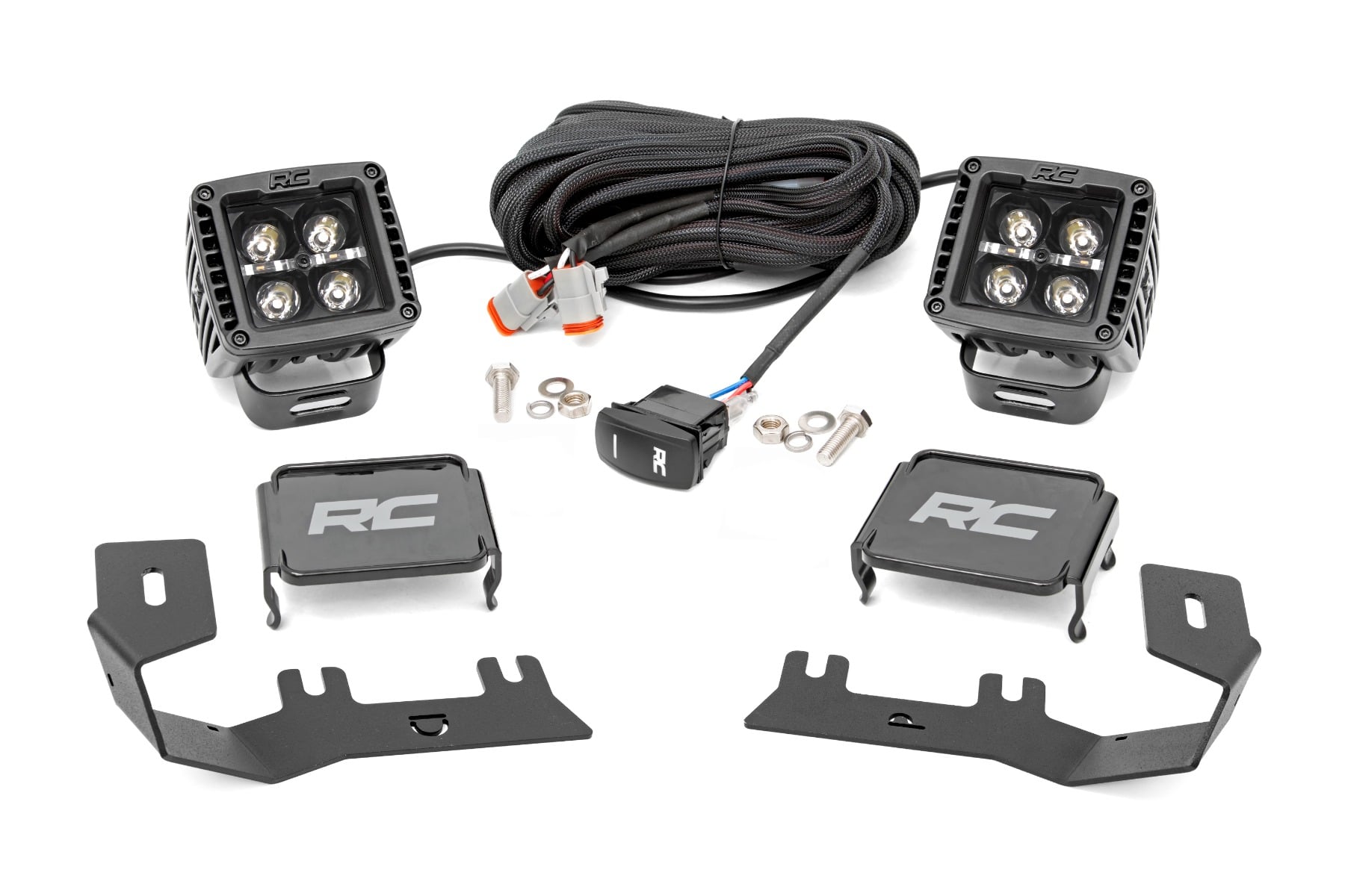 LED Ditch Light Kit 2in Black Pair Amber DRL Silverado/Sierra 1500 (14-18 & Classic) Rough Country