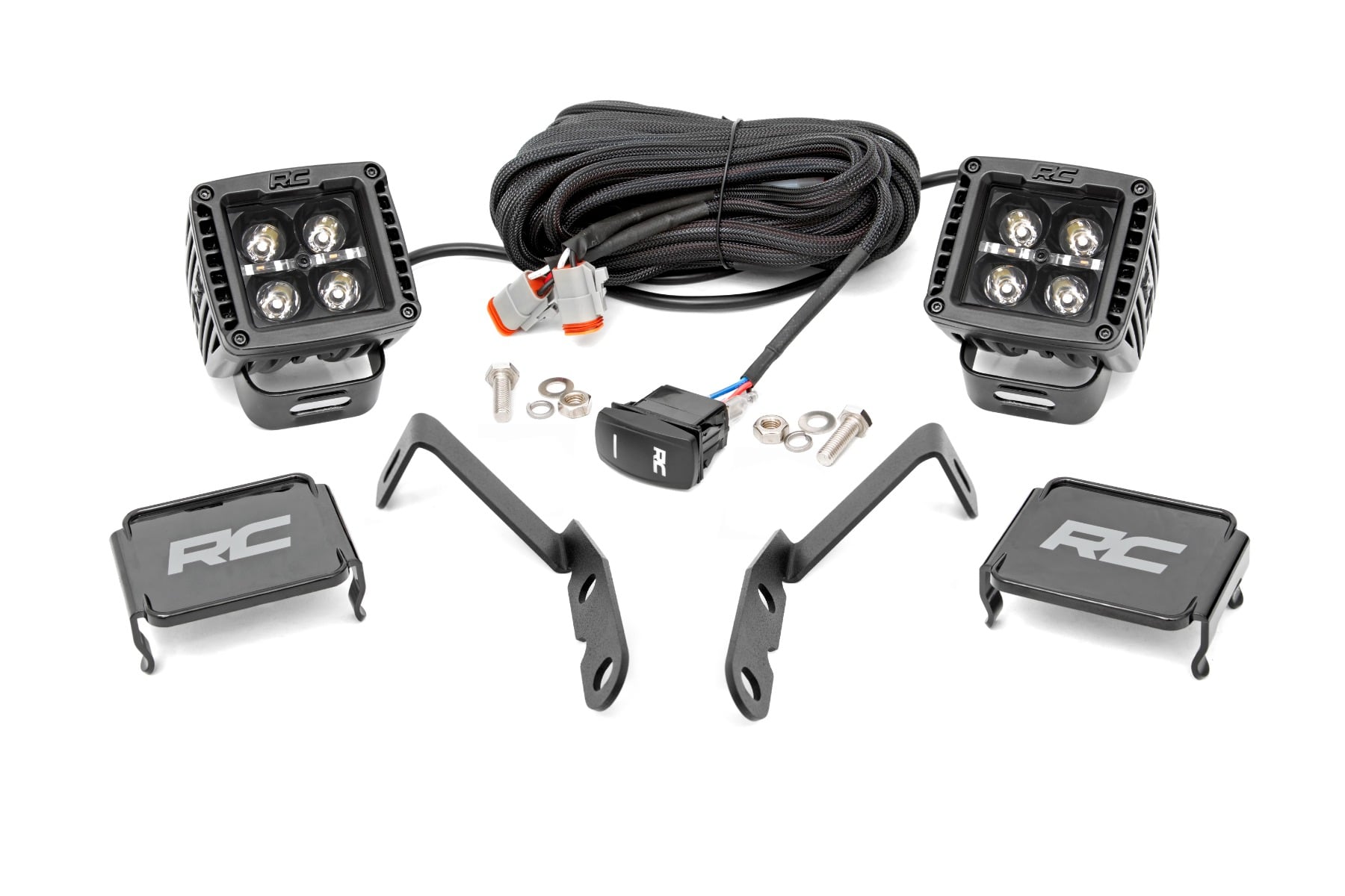 LED Light Ditch Mount 2 Inch Black Pair Amber DRL Chevy 1500 (2007-2013) Rough Country