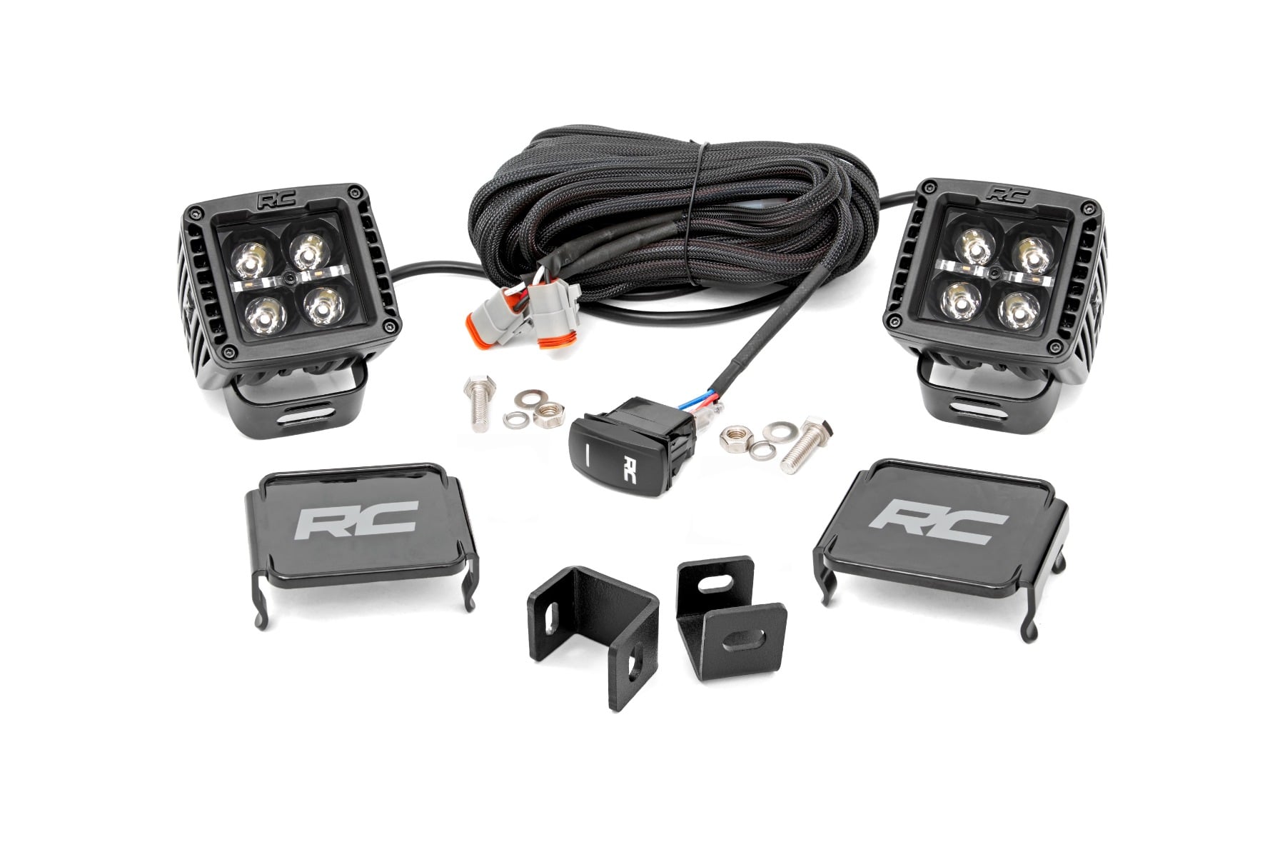 LED Light Kit Ditch Mount 2 Inch Black Pair Amber DRL Toyota Tundra (22-26) Rough Country