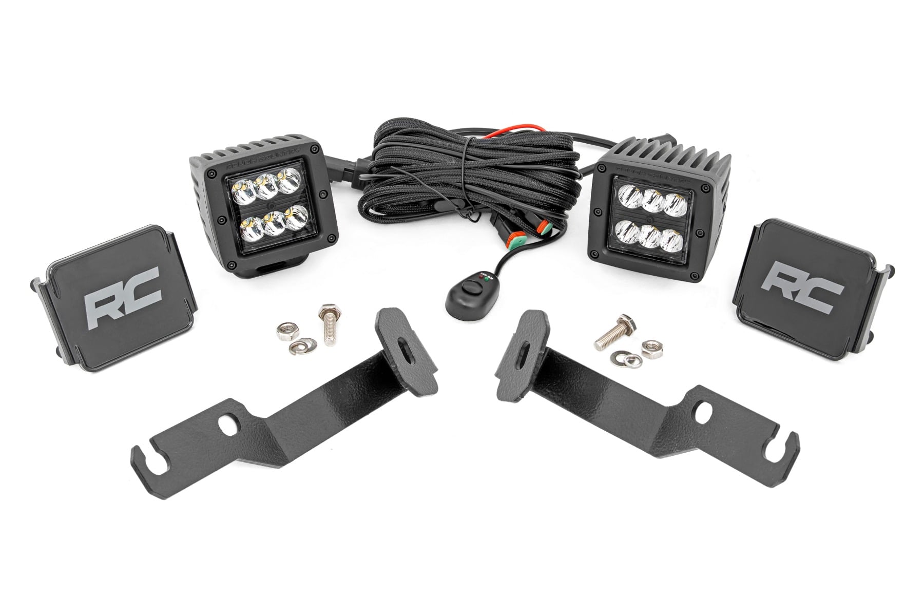 LED Light Kit Ditch Mount 2 Inch Black Pair Spot Toyota Tacoma (05-15) Rough Country