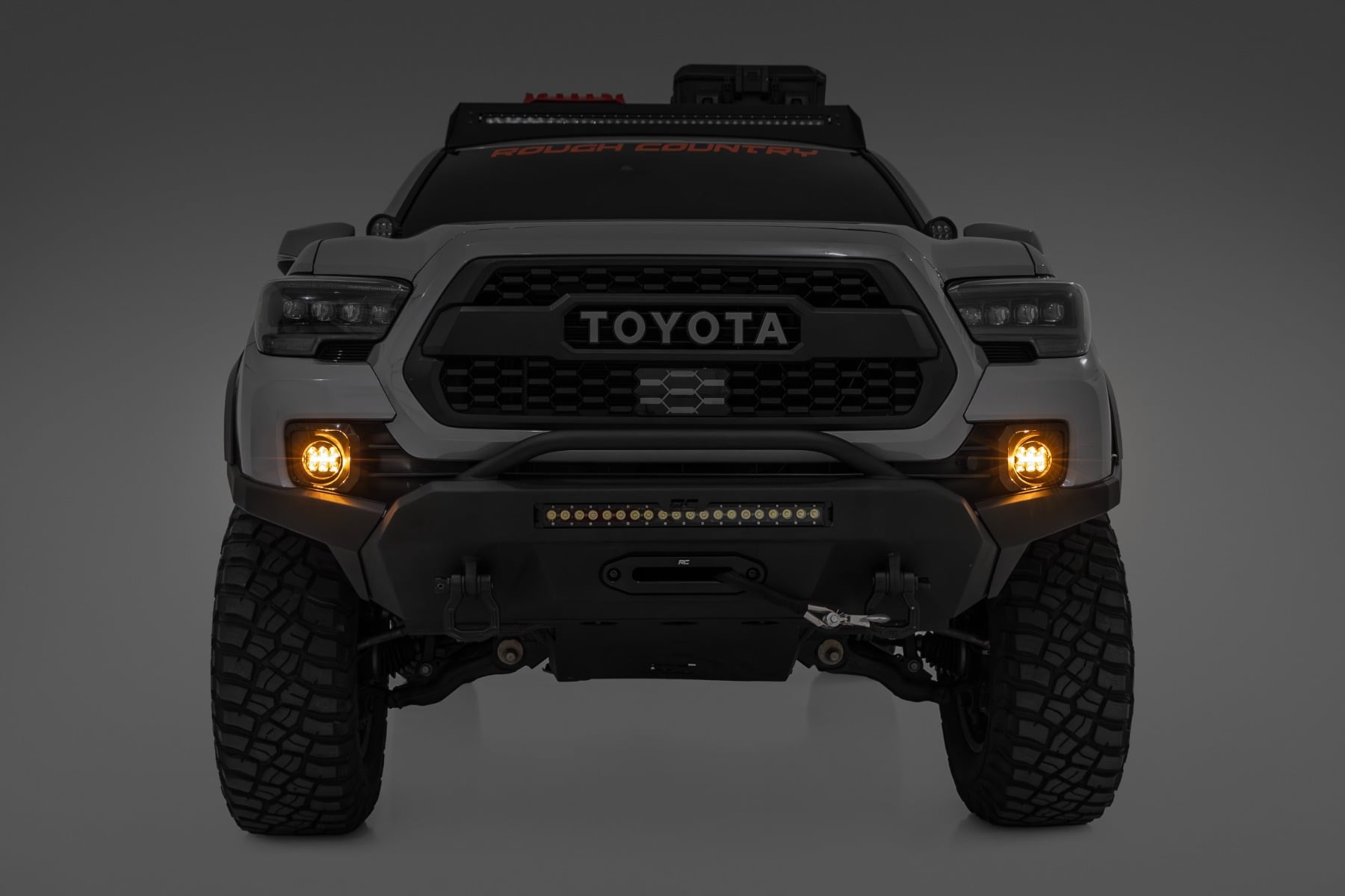 LED Fog Light Kit 3.5 Inch Round Black Series Amber DRL Toyota Tacoma (16-23) Rough Country