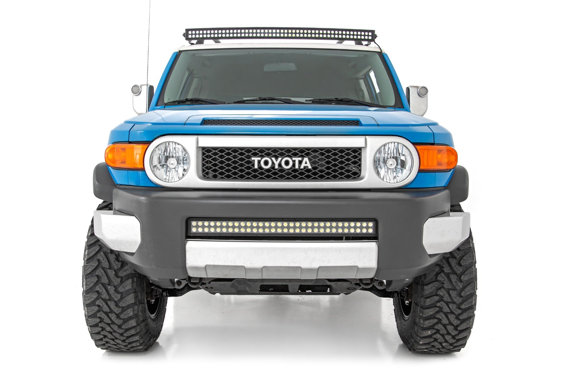 LED Light Windshield Kit 50 Inch Curved Dual Row Black Series with White DRL 07-14 Toyota FJ Cruiser Rough Country