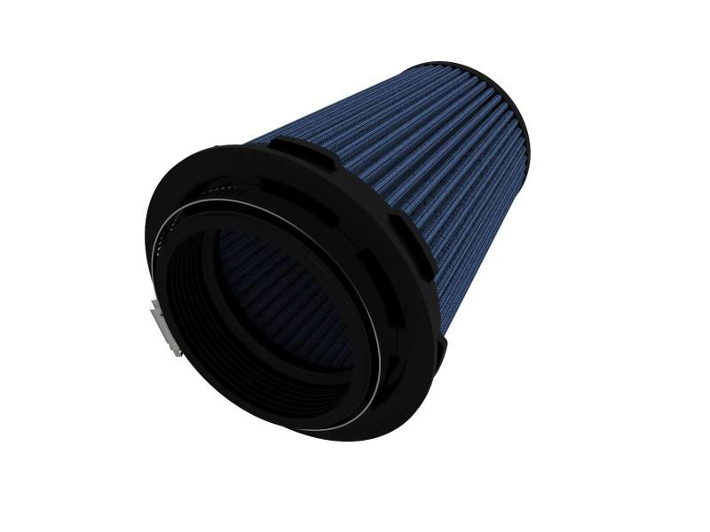 aFe Magnum FLOW Pro 5R Air Filters featuring a blue filter media and black rubber end caps, designed for enhanced airflow.