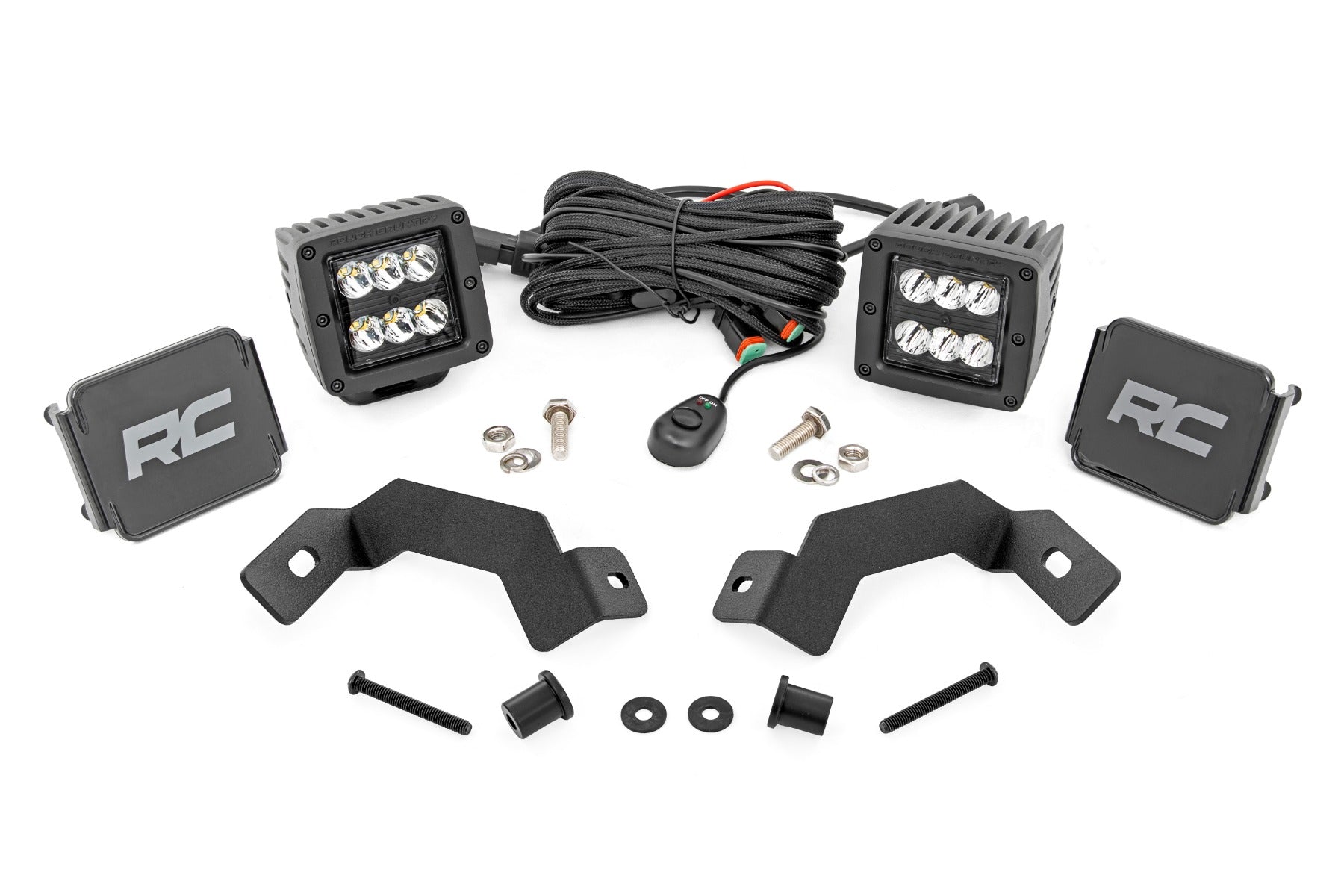 LED Light Kit Ditch Mount 2 Inch Black Pair Spot Toyota Land Cruiser (24-26) Rough Country