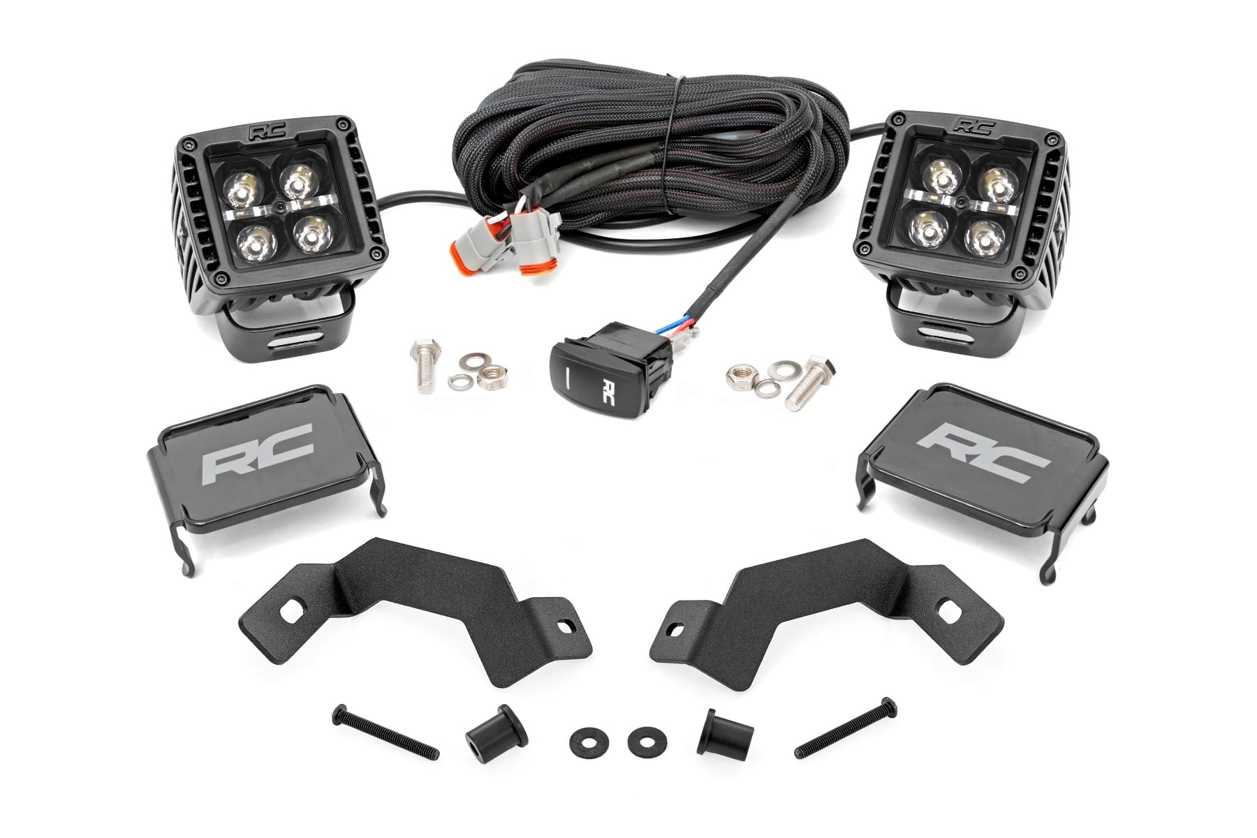 LED Light Kit Ditch Mount 2 Inch Black Pair White DRL Toyota Land Cruiser (24-26) Rough Country