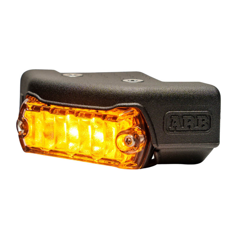 ARB Nacho Nano Base Rack Corner Cap 4-Light Kit featuring an orange LED light with a durable black housing.
