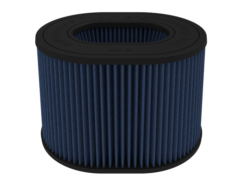 afe Magnum FORCE replacement air filter with a cylindrical design, featuring a blue pleated filter media and a black rubber base.