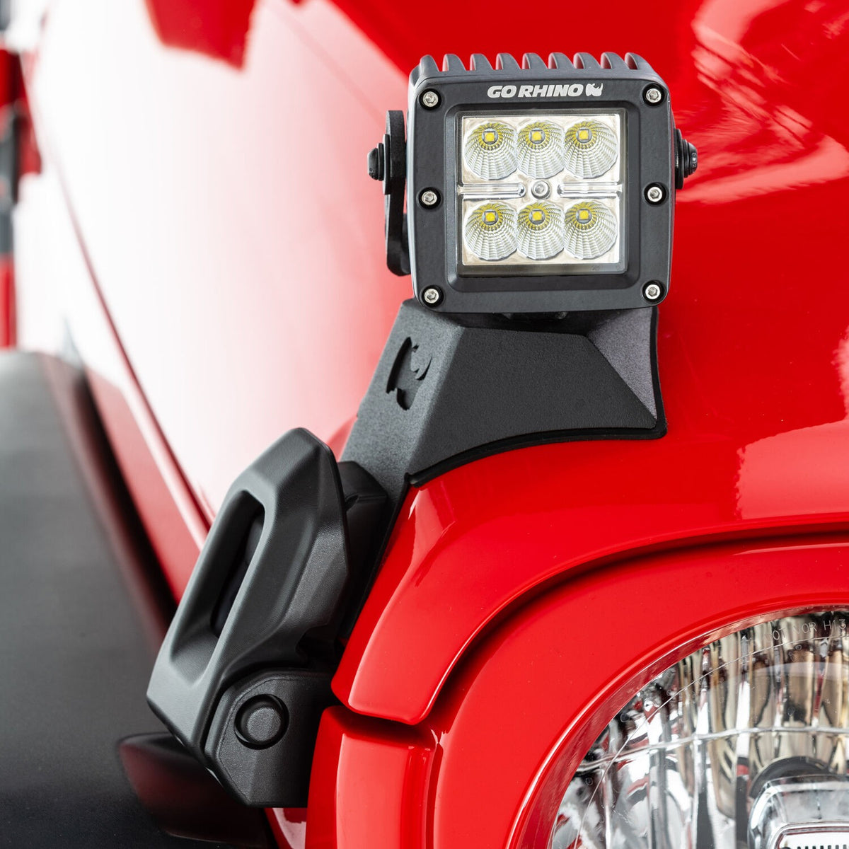 XE Hood Latch Light Mount Textured Black 2018-2026 Jeep Wrangler JL 2020-2025 Jeep Gladiator Go Rhino
