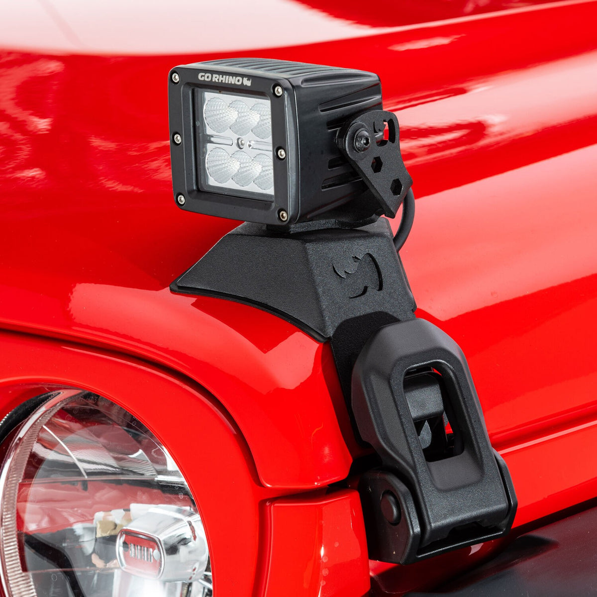 XE Hood Latch Light Mount Textured Black 2018-2026 Jeep Wrangler JL 2020-2025 Jeep Gladiator Go Rhino