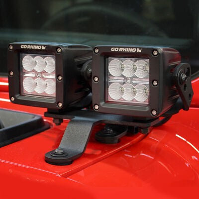 XE Windshield Cowl Light Mount For 3 Inch X 3 Inch Industry Standard Dual Cubes LED Textured Black 2018-2026 Jeep Wrangler JL 2020-2025 Jeep Gladiator Go Rhino