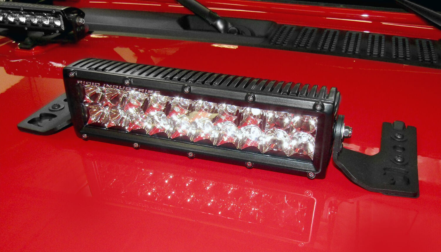 XE Center Hood Light Mount for a 10 Inch Double Row LED Bar Textured Black 2018-2026 Jeep Wrangler JL 2020-2025 Jeep Gladiator Go Rhino