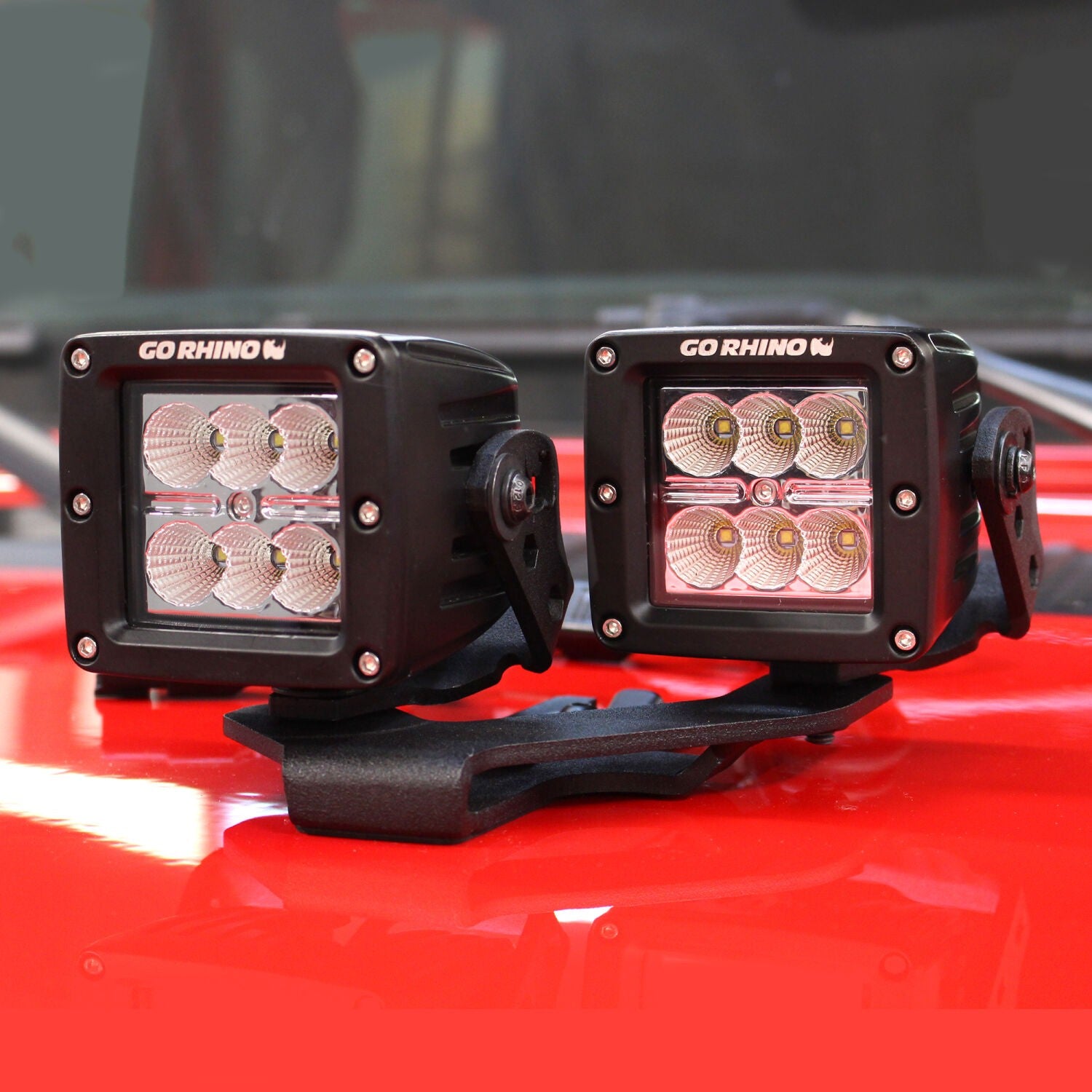 XE Center Hood Light Mounts Several 3 Inch Cube LED Lights to hood Textured Black 2018-2026 Jeep Wrangler JL 2020-2025 Jeep Gladiator Go Rhino