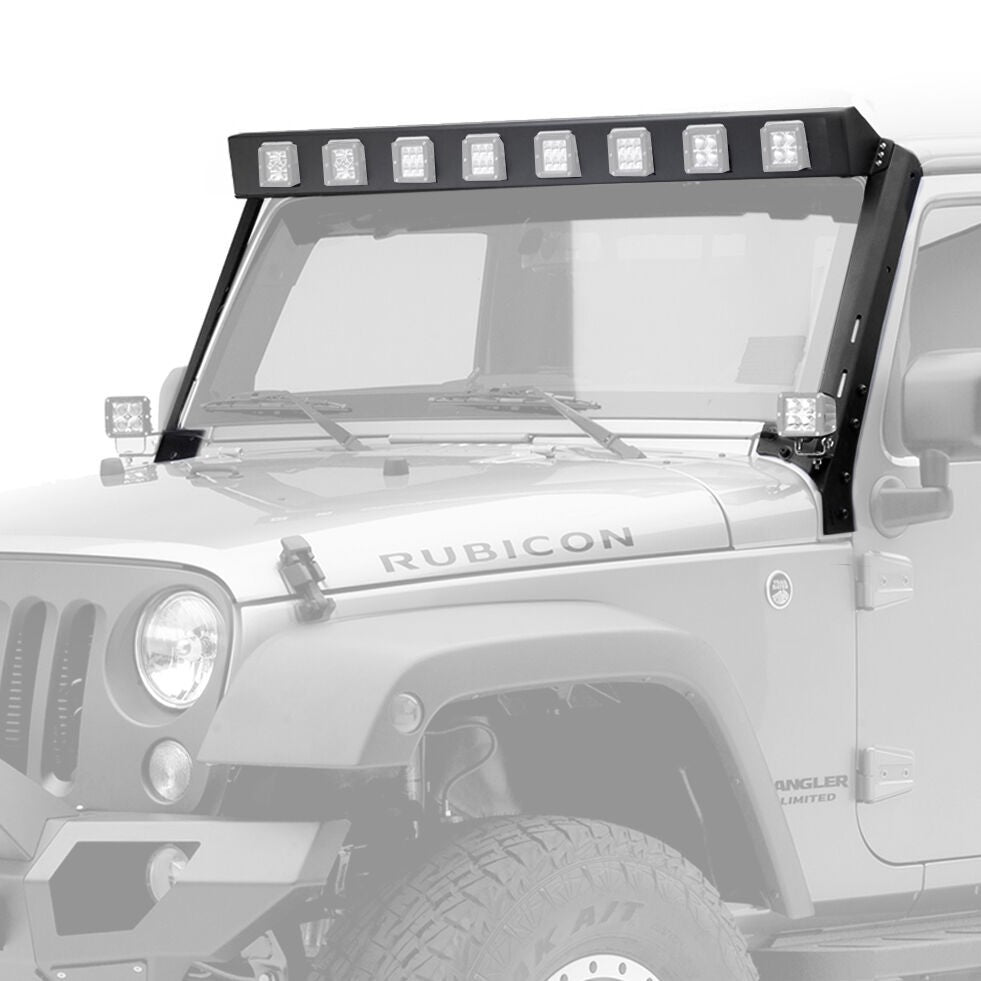 WLF Windshield Light Mount Frame Compatible with Rigid D-Series Dually Textured Black For 2007-2018 Jeep Wrangler JK Go Rhino