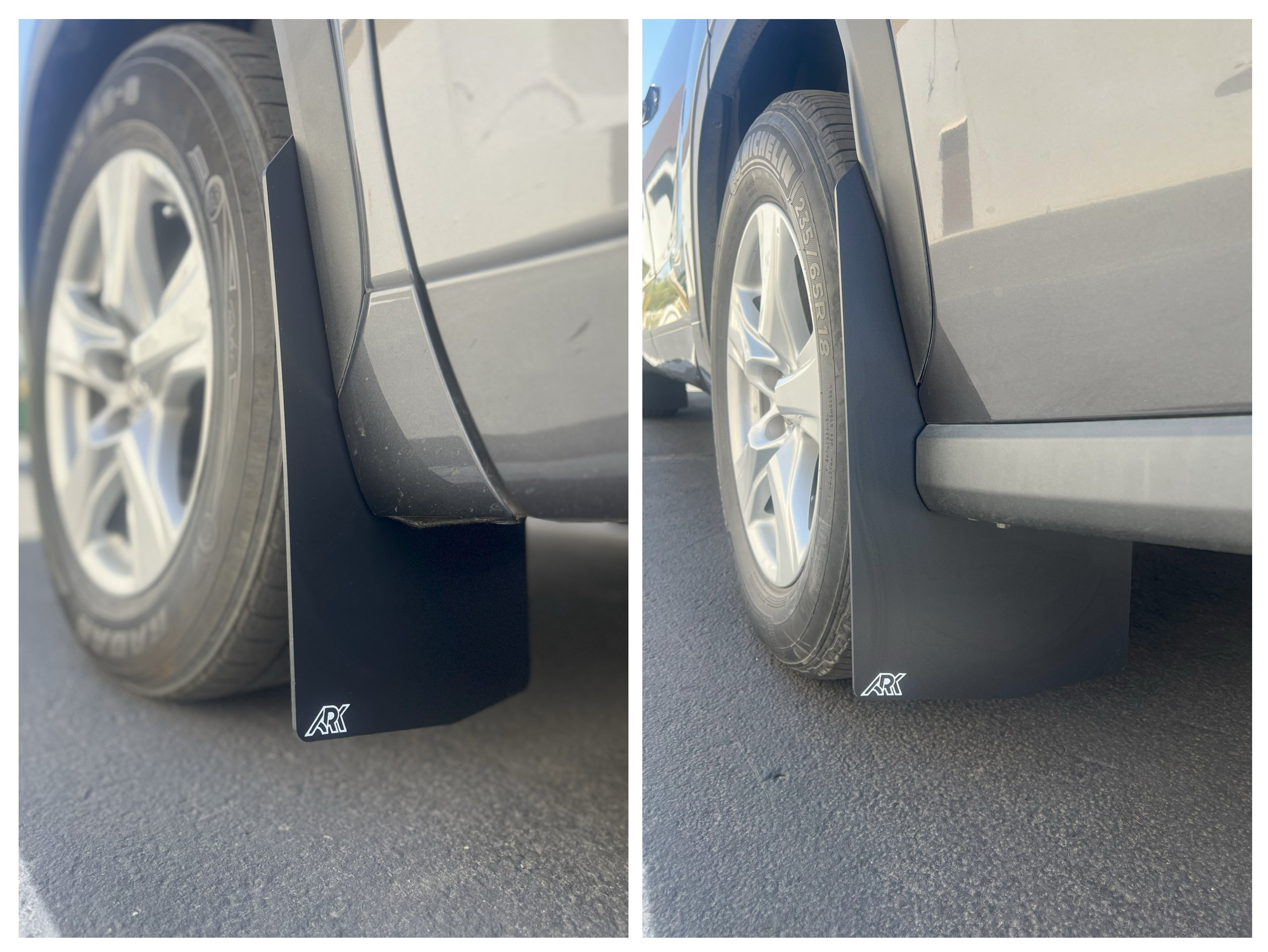 2020+ Toyota Highlander TriXPoly mudflaps installed on a vehicle, showcasing durable protection against mud and debris.