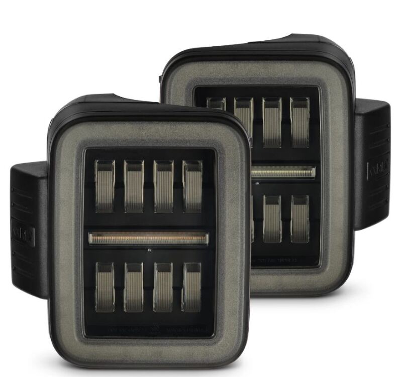 AlphaRex 19-24 Jeep Gladiator JT Nova-Series prismatic LED tail lights in alpha-black finish, designed for enhanced visibility.