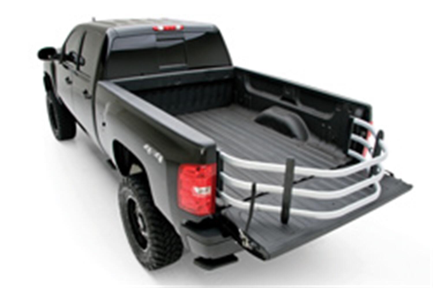 Silver BedXtender HD Tailgate Bed Extender Sport For Silverado/Sierra Ford F150/F250/F350 (Excl models with Tailgate Step) Nissan Titan Dodge Ram 1500/2500/3500 (Dually requires kit 74610-01A) Ram 1500 Classic Toyota Tundra Standard Bed AMP Research