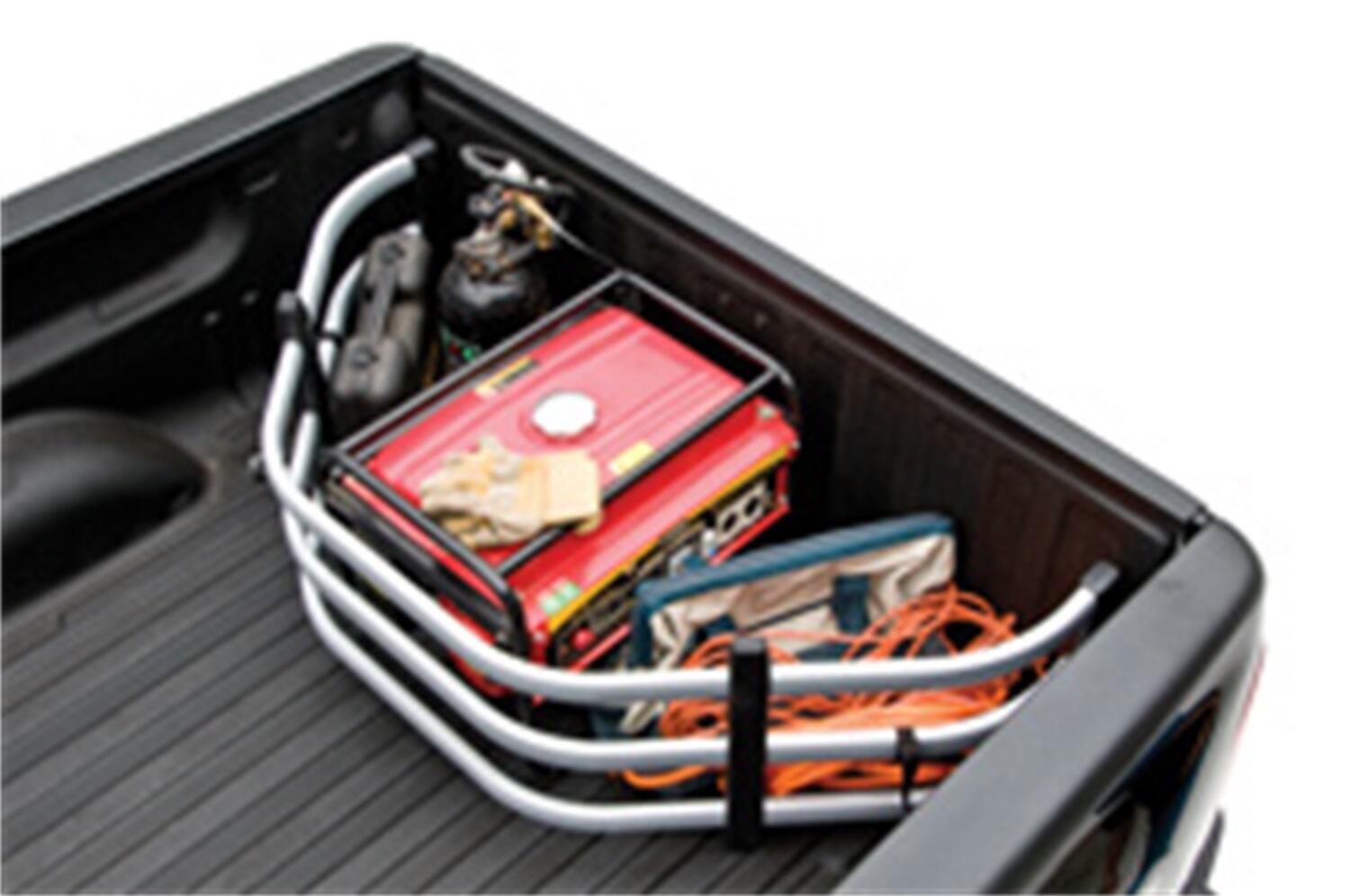 Silver BedXtender HD Tailgate Bed Extender Sport For Silverado/Sierra Ford F150/F250/F350 (Excl models with Tailgate Step) Nissan Titan Dodge Ram 1500/2500/3500 (Dually requires kit 74610-01A) Ram 1500 Classic Toyota Tundra Standard Bed AMP Research