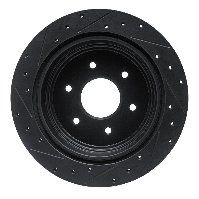 R1 17-24 Nissan Titan Rear Right Drilled & Slotted Black Brake Rotor