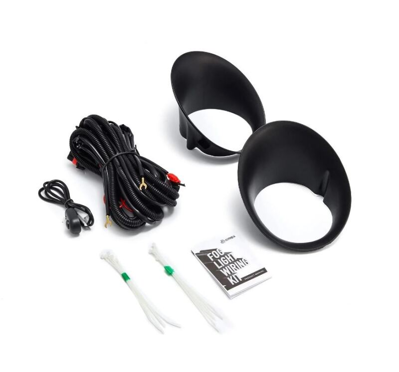 AlphaRex 02-09 Dodge RAM bezel and wiring kit for fog lights, featuring two bezels, wiring harness, and installation accessories.
