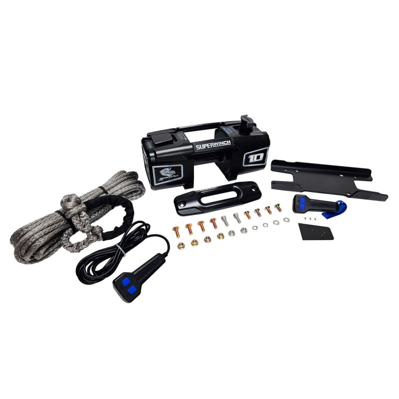 Superwinch 10000 LBS 12V DC 3/8in x 54ft Synthetic Rope Scorpion 10000SR Winch - Black Powdercoat