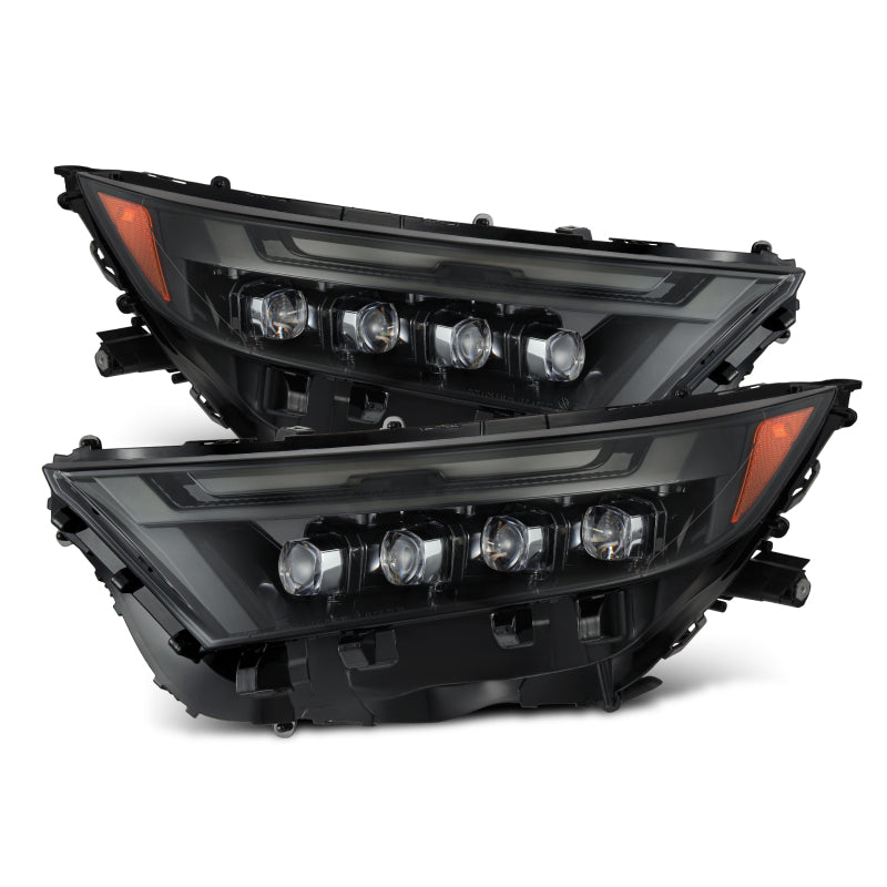 AlphaRex NOVA LED projector headlights for 2019-2023 Toyota RAV4 high trim, featuring a sleek black design and advanced lighting.