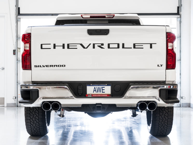 AWE Tuning 4th Gen GM 1500 6.2L 0FG Cat-Back Split Rear Exit (w/ Bumper Cutouts) - Quad Chrome Tips