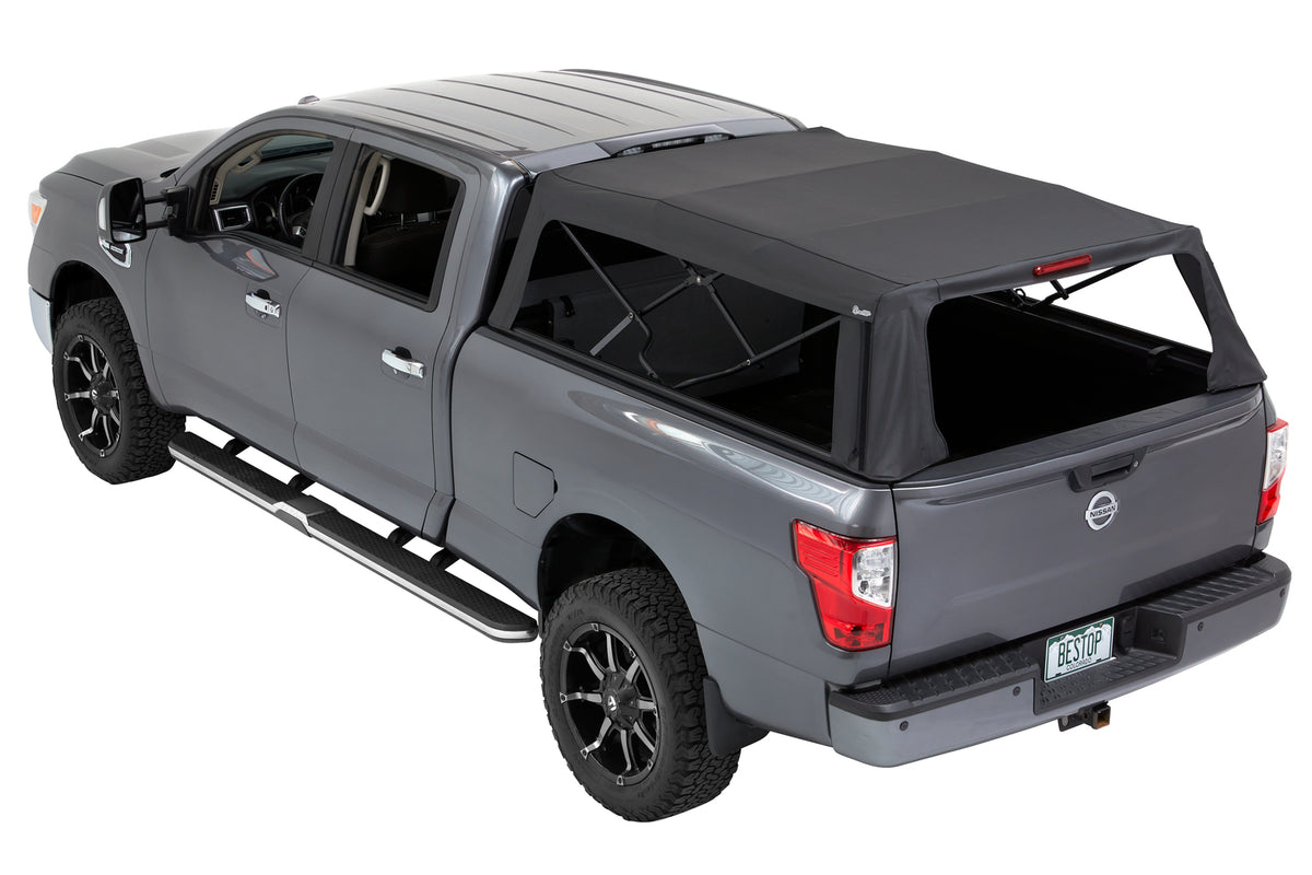Supertop Truck Bed Cap 2 For Nissan 2004-2024 Titan 6.5 Foot Black Diamond PVC Coated Sailcloth No Drill Bestop