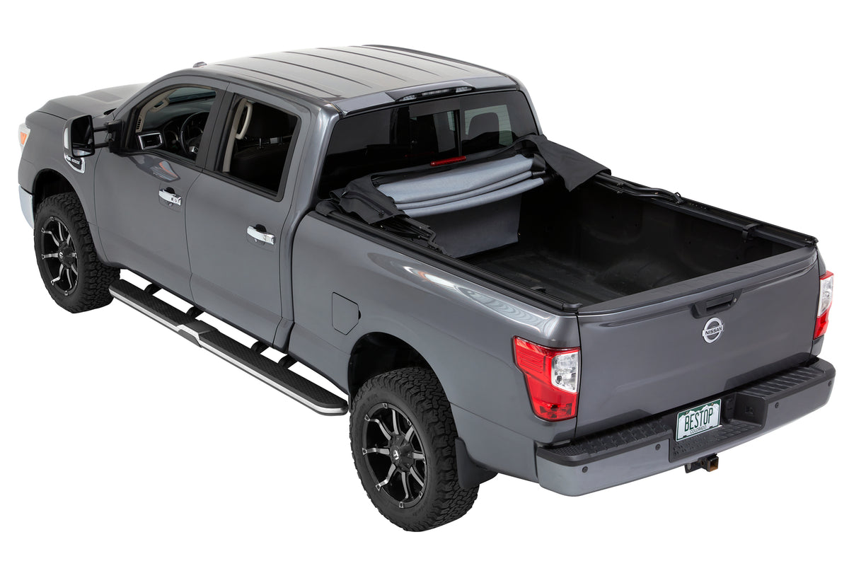 Supertop Truck Bed Cap 2 For Nissan 2004-2024 Titan 6.5 Foot Black Diamond PVC Coated Sailcloth No Drill Bestop