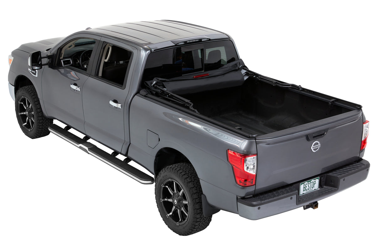 Supertop Truck Bed Cap 2 For Nissan 2004-2024 Titan 6.5 Foot Black Diamond PVC Coated Sailcloth No Drill Bestop