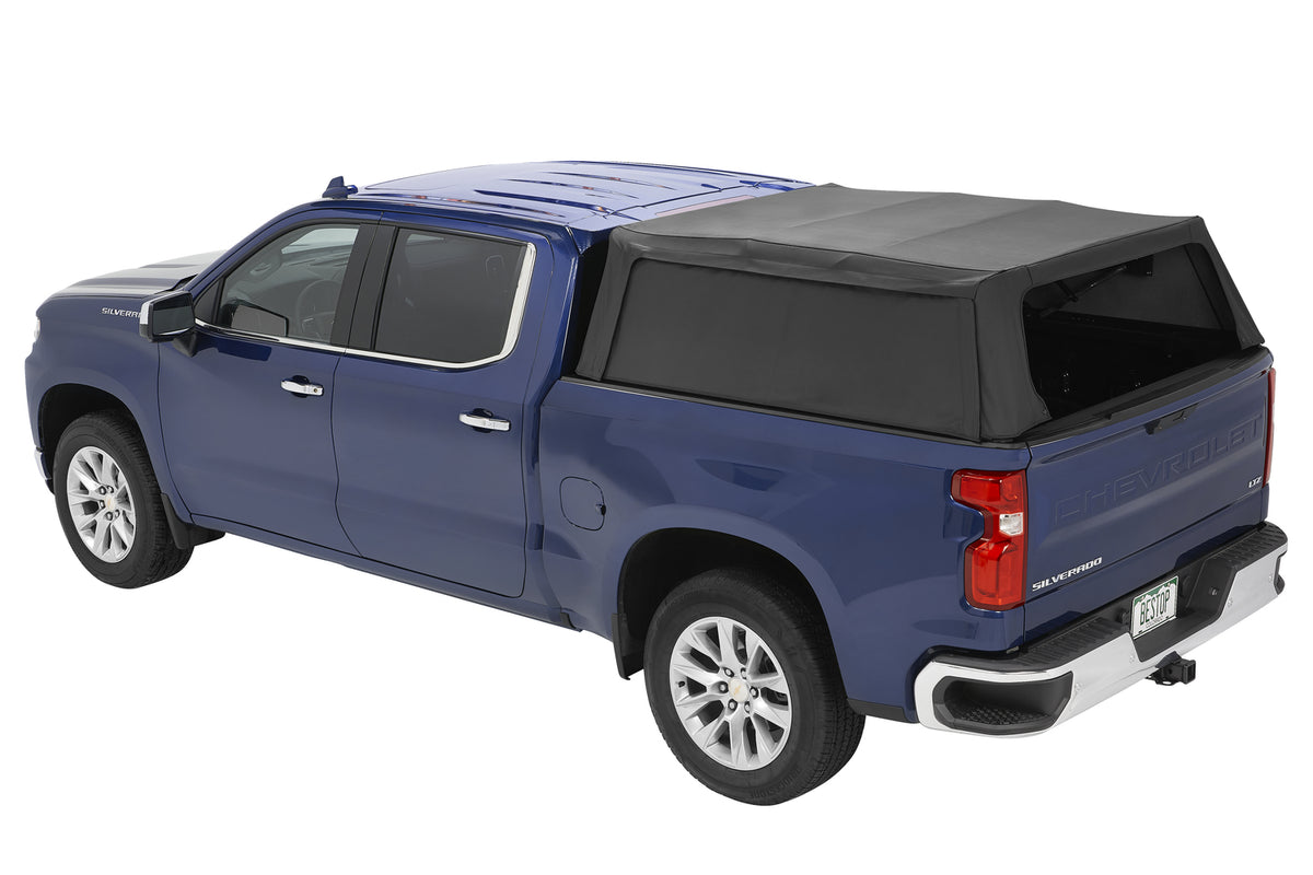 Supertop Truck Bed Cap 2 For Chevy/GMC 2019-2024 Silverado/Sierra 1500 Exc 19 Classic 6.5 Foot Black Diamond PVC Coated Sailcloth No Drill Bestop