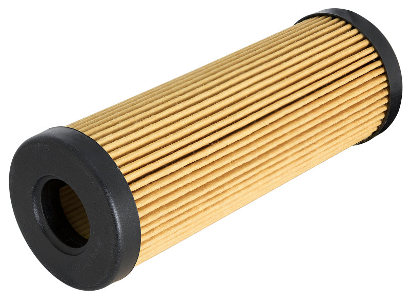Afe ProGuard oil filter with a cylindrical design featuring pleated paper and rubber end caps for efficient filtration.